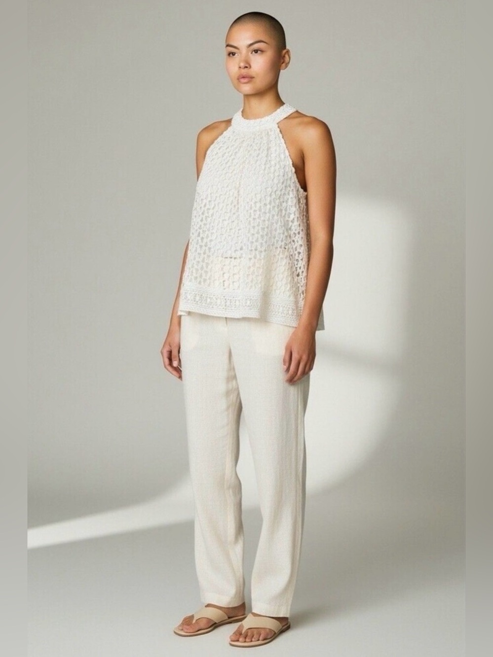 Moon River Anthropologie White Net Halter Swing Top NWT Size M